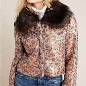 Serpentina Faux Fur Trimmed Bomber Jacket, SMALL
